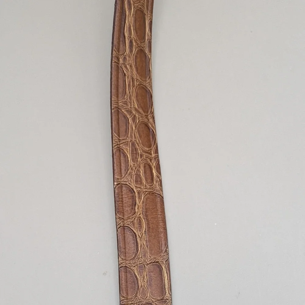 Vintage Swank Mens Brown Saddle Leather Belt Croc-Embossed 1